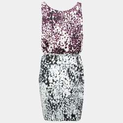 Pre Owned Diane Von Furstenberg Multicolor Printed Silk Pleated Drawstring Front Dress L