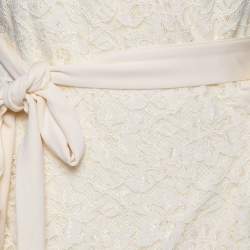 Pre Owned Diane Von Furstenberg Cream Lace Wrap Dress L