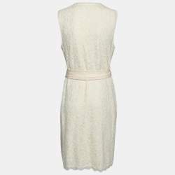 Pre Owned Diane Von Furstenberg Cream Lace Wrap Dress L