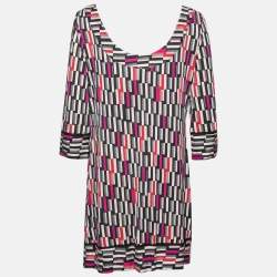 Pre Owned Diane von Furstenberg Multicolor Printed Silk Long Sleeve Dress XL
