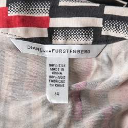 Pre Owned Diane von Furstenberg Multicolor Printed Silk Long Sleeve Dress XL