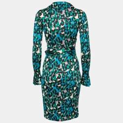 Pre Owned Diane von Furstenberg Multicolor Leopard Print Knit Wrap Dress S