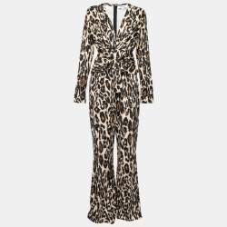 Diane von Furstenberg Brown Animal Print Silk Jersey Melinda Jumpsuit L