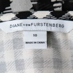 Pre Owned Diane von Furstenberg Black/White Checkered Silk Maxi Dress L