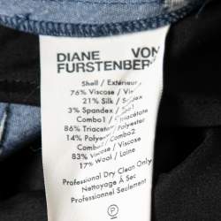 Pre Owned Diane von Furstenberg Indigo Floral Print Crepe Wide Leg Trousers L