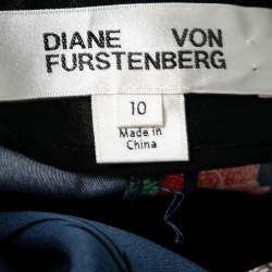 Pre Owned Diane von Furstenberg Indigo Floral Print Crepe Wide Leg Trousers L