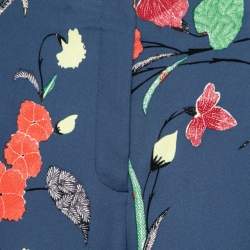 Pre Owned Diane von Furstenberg Indigo Floral Print Crepe Wide Leg Trousers L