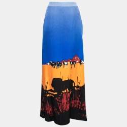 Pre Owned Diane Von Furstenberg Multicolor Lion Landscape Print Silk & Crepe Maxi Skirt M