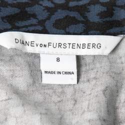 Pre Owned Diane von Furstenberg Navy Blue Printed Silk Jersey Cybil Wrap Dress M