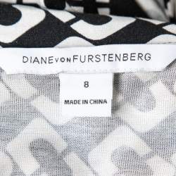 Pre Owned Diane von Furstenberg Black Printed Silk Jersey Jeanne Wrap Dress M