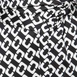 Pre Owned Diane von Furstenberg Black Printed Silk Jersey Jeanne Wrap Dress M