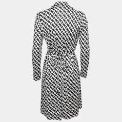 Pre Owned Diane von Furstenberg Black Printed Silk Jersey Jeanne Wrap Dress M