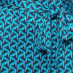 Pre Owned Diane von Furstenberg Blue Print Silk Jersey New Julian Wrap Dress M