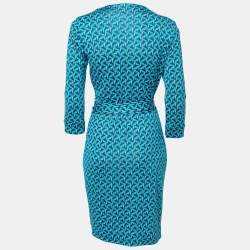 Pre Owned Diane von Furstenberg Blue Print Silk Jersey New Julian Wrap Dress M