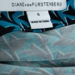 Pre Owned Diane von Furstenberg Blue Print Silk Jersey New Julian Wrap Dress M