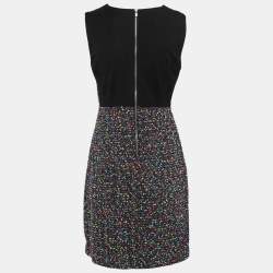 Pre Owned Diane von Furstenberg Black Multicolor Dot Tweed Carrie Dress S