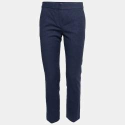 Diane von Furstenberg Navy Blue Textured Cotton Cropped Tapered Trousers S