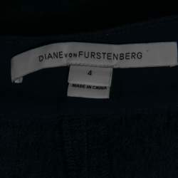 Diane von Furstenberg Navy Blue Textured Cotton Cropped Tapered Trousers S