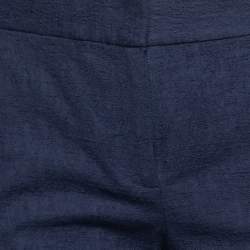 Diane von Furstenberg Navy Blue Textured Cotton Cropped Tapered Trousers S