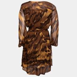 Pre Owned Diane von Furstenberg Brown Tiger Print Silk Chiffon Wrap Dress M