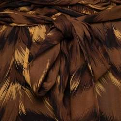 Pre Owned Diane von Furstenberg Brown Tiger Print Silk Chiffon Wrap Dress M
