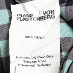 Pre Owned Diane von Furstenberg Black & Teal Checkered Silk Maxi Dress M