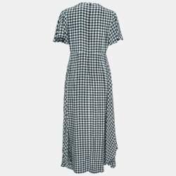 Pre Owned Diane von Furstenberg Black & Teal Checkered Silk Maxi Dress M