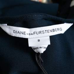 Pre Owned Diane von Furstenberg Navy Blue Silk Rounded Crystal Embellished Gidget Top M