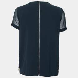 Pre Owned Diane von Furstenberg Navy Blue Silk Rounded Crystal Embellished Gidget Top M