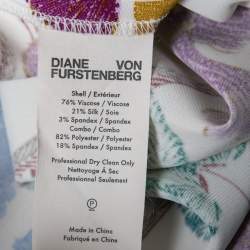 Pre Owned Diane Von Furstenberg White Floral Printed Stretch Crepe Wide Leg Trousers L