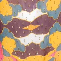 Pre Owned Diane von Furstenberg Yellow Printed Silk & Lurex Detail Peelo Blouse M