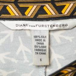 Pre Owned Diane Von Furstenberg Black Airplane Print Silk Pleated Risa Skirt M