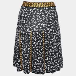 Pre Owned Diane Von Furstenberg Black Airplane Print Silk Pleated Risa Skirt M