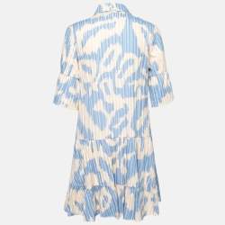 Pre Owned Diane Von Furstenberg Light Blue Leopard Print Cotton Mini Dress S