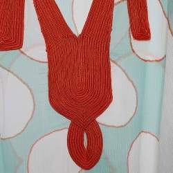 Pre Owned Diane von Furstenberg Tricolor Silk & Cotton Crepe Kamea Sheer Kaftan M