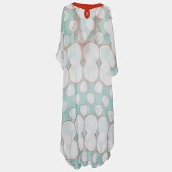 Pre Owned Diane von Furstenberg Tricolor Silk & Cotton Crepe Kamea Sheer Kaftan M