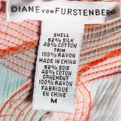Pre Owned Diane von Furstenberg Tricolor Silk & Cotton Crepe Kamea Sheer Kaftan M