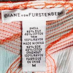 Pre Owned Diane von Furstenberg Tricolor Silk & Cotton Crepe Kamea Sheer Kaftan M