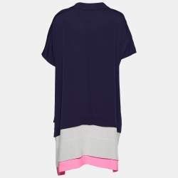 Pre Owned Diane Von Furstenberg Navy Blue Silk Contrast Detail Hatsu Mini Dress S