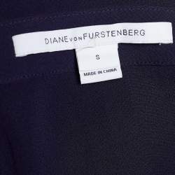 Pre Owned Diane Von Furstenberg Navy Blue Silk Contrast Detail Hatsu Mini Dress S