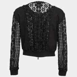 Pre Owned Diane Von Furstenberg Black Guipure Lace & Knit Jessica Bomber Jacket S