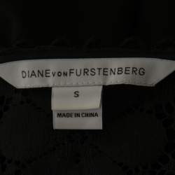 Pre Owned Diane Von Furstenberg Black Guipure Lace & Knit Jessica Bomber Jacket S