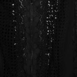 Pre Owned Diane Von Furstenberg Black Guipure Lace & Knit Jessica Bomber Jacket S