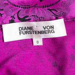 Pre Owned Diane von Furstenberg Hot Pink Floral Printed Silk Wrap Dress XS