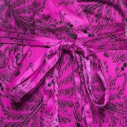 Pre Owned Diane von Furstenberg Hot Pink Floral Printed Silk Wrap Dress XS