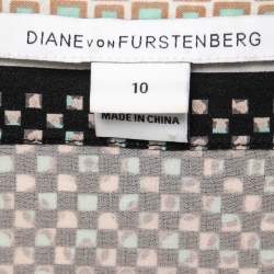 Pre Owned Diane Von Furstenberg Multicolor Printed Embellished Silk Dress L