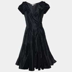 Pre Owned Diane von Furstenberg Black Silk Taffeta Sue Park Wrap Dress M