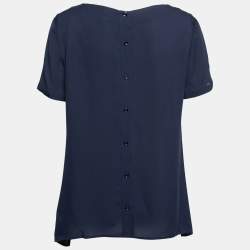 Pre Owned Diane Von Furstenberg Navy Blue Silk Maggy Blouse M