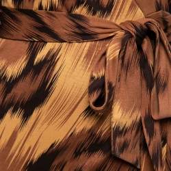 Pre Owned Diane Von Furstenberg Brown Animal Print Stretch Silk Wrap Dress S