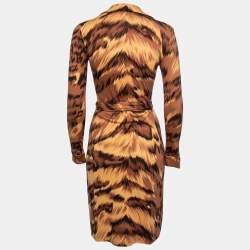 Pre Owned Diane Von Furstenberg Brown Animal Print Stretch Silk Wrap Dress S